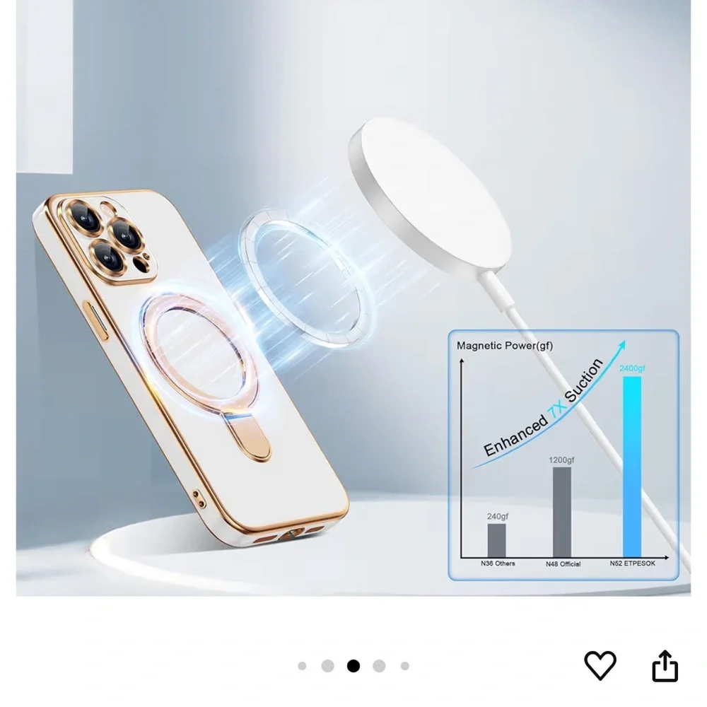 Gold and White iPhone 14 Pro Max Phone Case with Ring Holder MagSafe - Picture 2 of 10